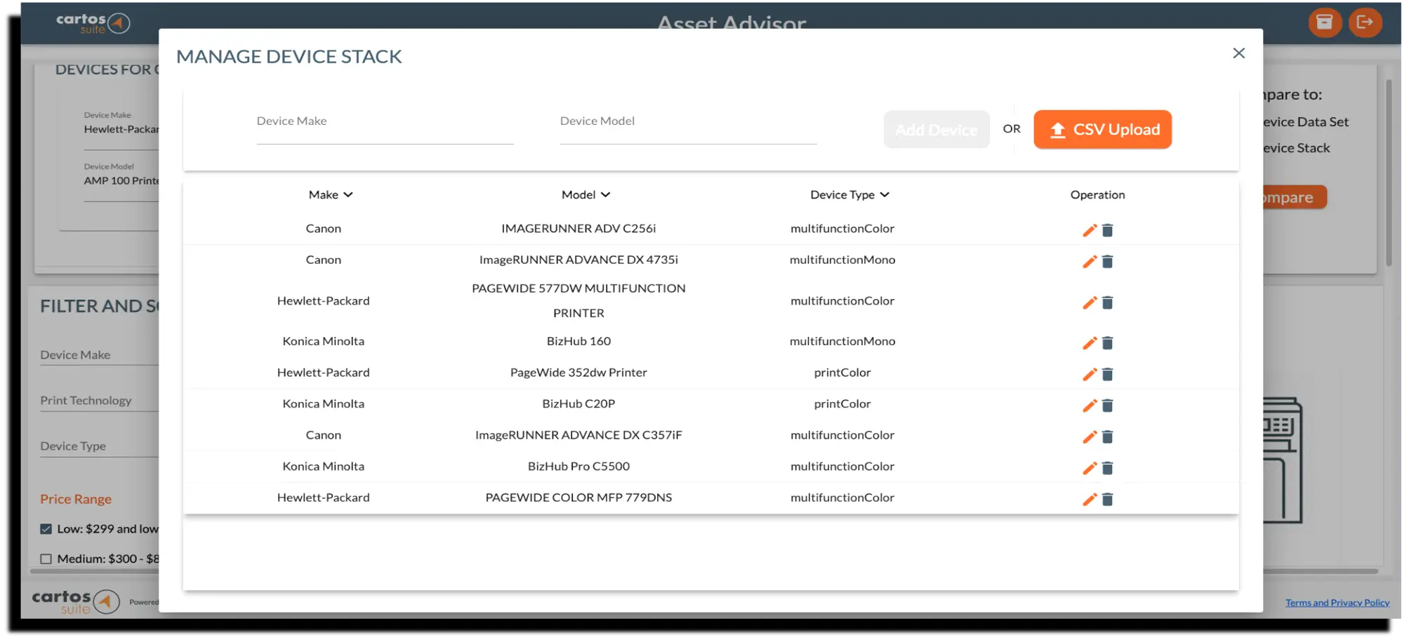 Asset advisor can also use an entire data set and offers a recommendation for what the asset can be replaced with.